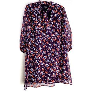 Lily Rose Womens Dress Size S Purple Floral Print Long Sleeve Tie Neck Boho